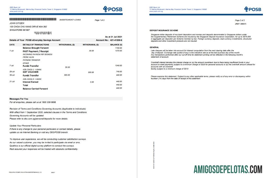 Exemplo de 2 páginas do DBS de Cingapura